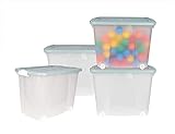 BigDean 4er Set XXL Aufbewahrungsbox mit Deckel & Rollen - 100% recyceltes Plastik - Made in Germany - 60x38x43 cm - pastellgrün - Mobile Rollenbox - 60 L