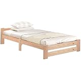 SogesPower Massivholzbett 90x200 cm aus naturbelassener Kiefer, Modernes Futonbett mit Kopfteil & integrierter Matratzenauflage, Knarrfreies Design für kleine R