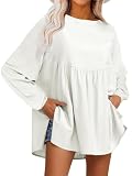 Fisoew Damen Tunika Shirt Langarm Babydoll-Schößchen-Tops Übergroße Langarmshirts Umstandsmode Lässige Oberteile Tunika mit lock