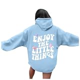 Qzeanxy Rückenprint Hoodie Damen Vintage Kapuzen-Sweatshirt Party-Kapuzen Casual Outdoor Street Top Taschen Bedrucktes Sweatshirt Langarm-Shirt Langarm-Sweatshirt Oversize Pullover Kapuzenp