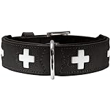 HUNTER SWISS Hundehalsband, Leder, hochwertig, schweizer Kreuz, 60 (M-L), schw
