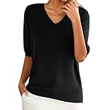 Lazzboy T Shirt Damen Lockeres T-Shirt mit Rundhalsausschnitt und kurzen Ärmeln für Damen mit Oberteil Strick 2026 (Black, L)