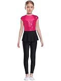 LiiYii Körper Für Künstlerische Gymnastik Mädchen Ganzkörperanzug Für Eiskunstlauf Strass Ballettanz Trikot Klassisches Ballett Bodysuit Elegantes Gymnastik Yoga Knalliges Pink 134-140