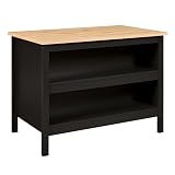 Inter Link - Kücheninsel - Mittelinsel - Arbeitsplatte - Küchenschrank mit Regalen - Melaminbeschichtet - Länge 124cm - Höhe 82 cm - Tiefe 75 cm - Helina Schwarz/