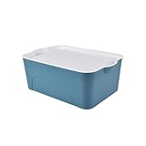 Homéa Essentiel Box mit Deckel aus Kunststoff – 16 l – Blau und Weiß – L 40 x B 27 x H 15
