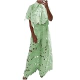 Peshoriadm Lässiges 2 teiliges Set mit locker sitzendem Kurzarm Top, Spitzen Crop Shirt und weiter Hose, sexy Blumen und Hohlsaum Design (Green,L)