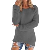 Pullover Damen Grau Fleece Pullover für Damen Outdoor Grosse Grössen Fleecepullover Einfarbig Rundhals Sweatshirt Ohne Kapuze Winter Flauschig Pulli Langarm Warm Oberteil Casual Thermo S