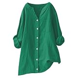 Damen-Langarm-Shirt, leicht, lässig, Knopfleiste, kragenlos, modisch, V-Ausschnitt, lange Blusen, Teenager, Mädchen, Damen, Tunika, Oberteil, Übergröße, Größe S - 5XL, grün, XXL