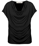 Van Der Rich ® - T-Shirt mit Wasserfallkragen Kurze Ärmel - Damen (Schwarz, XL)