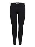 Damen ONLY Skinny Fit Ankle Jeans | Stretch Black Denim Hose | ONLKENDELL Röhrenjeans Reißverschluss Saum, Farben:Schwarz, Größe:L / 30L