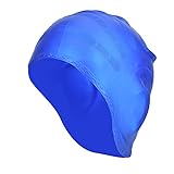 Badehut, Klassische Silikon-Schwimmhüte für Damen und Herren, Unisex, hohe Elastizität, langes Haar, Gehörschutz, wasserdichter Badehut für Schwimmbad (Blau)