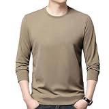 Basic T-Shirt Herren Urban Klassisch Trend Tops Leichte Dünn Mode Longsleeve T-Shirts Atmungsaktiv Weich Komfortabel Casualt-Shirt L-Khaki XL