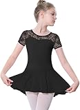 DANSHOW Mädchen Spitze Ballett Trikot für Tanz kurze Ärmel, Wassertropfen hohlen Rücken Gymnastik Trikot Tanzkleidung(5350-06-XXL