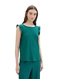 TOM TAILOR Denim Damen Basic Top mit kurzen Volantärmeln, rough green, M