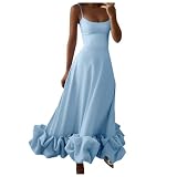 Damen Einfarbiges modisches trägerloses A-Linien-Kleid mit 3D-Blumendetails, eleganter Sommer-Charm, Denim, Übergröße, Sommer-Brautjungfernkleid, blau, M
