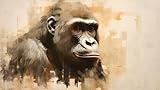 adrium Acryl-Bild 110 x 60 cm: Gorilla-Porträt mit Grunge-strukturiertem Hintergrund. Digitale Zeichnung. (209450890)