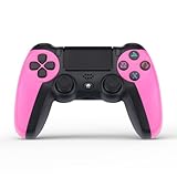 NK Wireless Controller für PS4 / PS3 / PC/Mobile - Wireless Controller mit Vibration, 6-Achsen-Erkennungsfunktion, LED-Licht, Touchpanel, Kopfhörerbuchse, inkl. Ladekabel - Pink