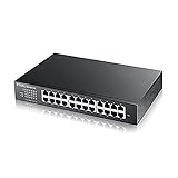 Zyxel 24-Port Gigabit Switch | Smart managed | Desktop/Rackmontage und lüfterloses Design | VLAN, IGMP, QoS | Lebenslange Garantie [GS1900-24E]