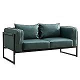 OFCASA 2 Sitzer Sofa Gepolstert Kunstleder Couch mit Metallrahmen und Kissen Sofa für Wohnzimmer Büro Garten, 145 x 65 x 65 cm Grü