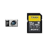 Sony Alpha 6100 | APS-C Spiegellose Kamera mit 16-50mm f/3.5-5.6 Power-Zoom-Objektiv (Schneller 0,02s AF, 4K-Filmaufnahmen und neigbares Display) Silber + Speicherk