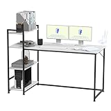 FLEXISPOT FD5 160x60x100cm Fester Tisch, Fester Schreibtisch, Computertisch mit Bücherregal, Home Office PC-Tisch mit 4 Tier Lagerregalen, Schreibtisch mit Bücherregal (Weiß)