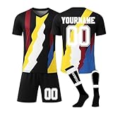 LILIHOT Personalisiert Fußballtrikot Kinder Erwachsene Fusstball Shorts Socks&trikots 3 Teiliges Set,mit Namen Teamname Nummer Logo Atmungsaktiv Sport Tshirt Trainingshose Fanartikel Trikot(#B Black)