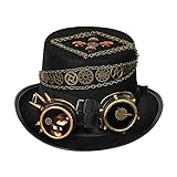 chiwanji Steampunk-Zylinder, Halloween-Hut, Unisex, Vintage-Stil, Steampunk-Ausrüstung, Kopfbedeckung, gotischer viktorianischer Zylinder, Steampunk-Hut für, 60-61