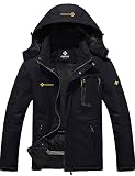 GEMYSE Herren Wasserdichte Berg-Skijacke Winddichte Fleece Outdoor-Winterjacke mit Kapuze (Schwarz,L)