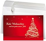 50 Premium Weihnachtskarten mit Umschlag Set für Firmen, hochwertige Klappkarten 19 x 12 cm groß, Weihnachtsbaum S