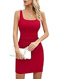 Missufe Strickkleid Sommerkleid Freizeitkleid Figurbetontes Bleistiftkleid Damen Bodycon Minikleid Kurzes Kleider (Hellrot, X-Large)