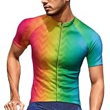 Duohropke Regenbogen Herren Radtrikot Kurzarm Fahrradtrikot Elastische Atmungsaktive Cycling Jersey Schnell Trocknen MTB Rennrad Trikot Sommer Bunte Sport Tops Outdoor 3D Gedruckt Fahrradjack