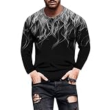 Herren-Langarm-T-Shirt, klassisch, Rundhalsausschnitt, Flamme, 3D-Druck, personalisierbar, modisch, Hippie, Strand, T-Shirt, lustige Streetwear für Herren, leichtes Sport-T-Shirt, A01, Grau, L