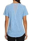 Gyabnw Sport Shirt Damen Fitness Sportshirt Yoga Sportoberteil Kurzarm Gym Oberteil Funktionsshirt Sommer Top