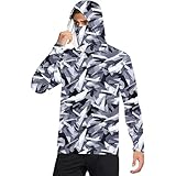 Herren UPF 50 Sonnenschutz UV-Schutz Kapuzenpullover Funktion Hoodie Langarm Angeln Shirt mit Maske UV Schutz Neck Gaiter Kapuzenshirt mit Daumenloch Schnelltrocknend Funktionsshirt Atmungsak