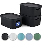 Jive Dekobox 3er-Set Aufbewahrungsbox 5l mit Deckel, Kunststoff (PP recycelt), dunkelgrau, 3x5l (27.8 x 19.5 x 22.4 cm)