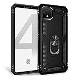 NALIA Ring Handyhülle kompatibel mit Google Pixel 4 Hülle, Stoßfeste Schutzhülle für magnetische Auto KFZ-Halterung mit 360 Grad Finger-Halter, mit Silikon Cover Innen & Hardcase, Farbe:Schw