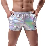 Duohropke Herren Glanz Metallic Shorts Hotpants Lederoptik Boxershorts Trunks Glitzer Strand Badeshorts Sport Gym Jogger Kurze H