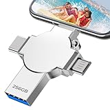 Tioreint USB Stick 256GB USB 3.0 Speicherstick 4 in 1 Flash-Laufwerk Metall Fotostick USB Stick Handy Externer Speicher für Smartphone Computer Laptop OTG Android PC