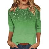 T Shirts Damen,Summer Clothes Damenmode Lässig 3/4 Ärmel Foral Print Stehkragen Pullover Oberteil T Shirt Damen V Ausschnitt Sweatshirt Ohne Kapuze Shirtbluse Blusentops Damen(5-Grün,XXL)