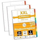 perfect line - Ordner-Register XXL DIN-A4, 10-teilig, 3er Set, Karton, made in Germany, Blauer Eng