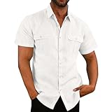 Hemd Herren Kurzarm Leinenhemd Arbeitshemd Mit Tasche Sommerhemd Leinen Hemden MäNner Leinenshirt Casual Strandhemd Men's Fashionable Short Sleeved T Shirt Mit Knopfleiste Classic F