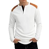 Generisch Herren Langarmshirt Kontrast-Details Schulter-Patches Lässiges Oberteil Waffel Rundhalsausschnitt Kurzarm Einfarbiges Shirt Casual Business T-Shirt Knopfleiste Regular Fit Basic-T-S