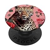 Jaguar mit Rosen-Geparden-Muster, Leopardenmuster PopSockets mit austauschbarem PopGrip