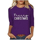 Generisch Damen 3/4 Arm Weihnachtsshirt Lustig Weihnachtsbluse Langarm Weihnachtspullover Oversized T Shirt Cute Rundhals Weihnachten Schlankmacher Sweatshirt Baumwolle Lang