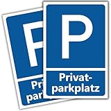 2 Stück - Privatparkplatz Schild (20x30 cm Kunststoff - 3mm stark) - Parken Verboten - Privat - Klares Zeichen setzen - Parkplatz Schilder Privatgrundstück - Leicht zu montieren (Blau)