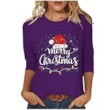 Generisch Weihnachts Damen Shirt 3/4 Arm Weihnachtspullover Oversized Weihnachten Pullover Lustige Locker Weihnachtspulli Langarm Festliches Top Cute T-Shirts Schlankmacher Rundhals W