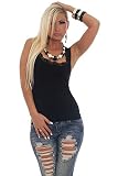 Fashion4Young Damen Tank-Top in RIPP-Optik Spitze Häkelspitze-Top Shirt verfügbar in 13 Farben 2 Größen (L/XL 38/40, 10077-10 Schwarz)