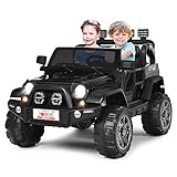 DREAMADE Elektroauto für Kinder, 2-Sitzer Kinder Elektroauto mit 2,4 Ghz Fernbedienung & LED-Licht & Musik & USB, 12V Jeep Wrangler Elektrofahrzeuge für Kinder ab 3 Jahre (Schwarz)