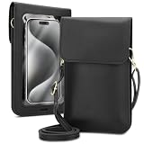 Cadorabo Handytasche zum Umhängen kompatibel mit ZTE Blade A612-kleine Handtasche mit Handyfach und Sichtfenster, Handy Umhängetasche Mini für Blade A612, 2 Fächer, PULeder, Damen, SCHWARZ