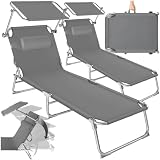 tectake 2er Set Sonnenliege - leicht und klappbar, leichte Liege für Camping und Garten, Perfekter Liegestuhl mit Dach, transportable und zusammenklappbar mit G